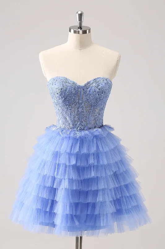 Sweetheart Lilac A-Line Corset Tulle Homecoming Dress with Lace