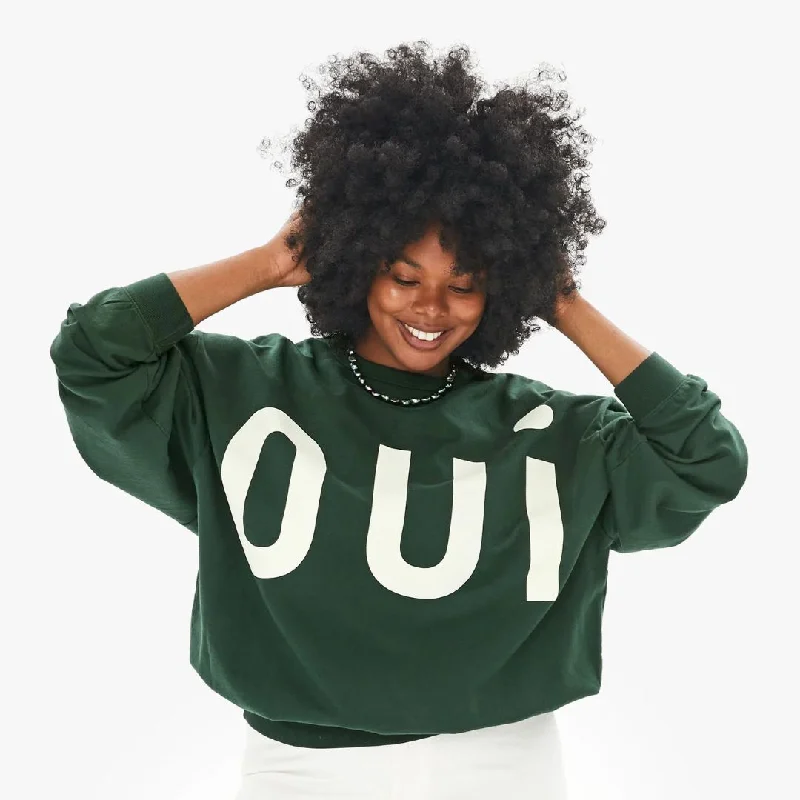 "Oui" Sweatshirt (Forest + Cream)