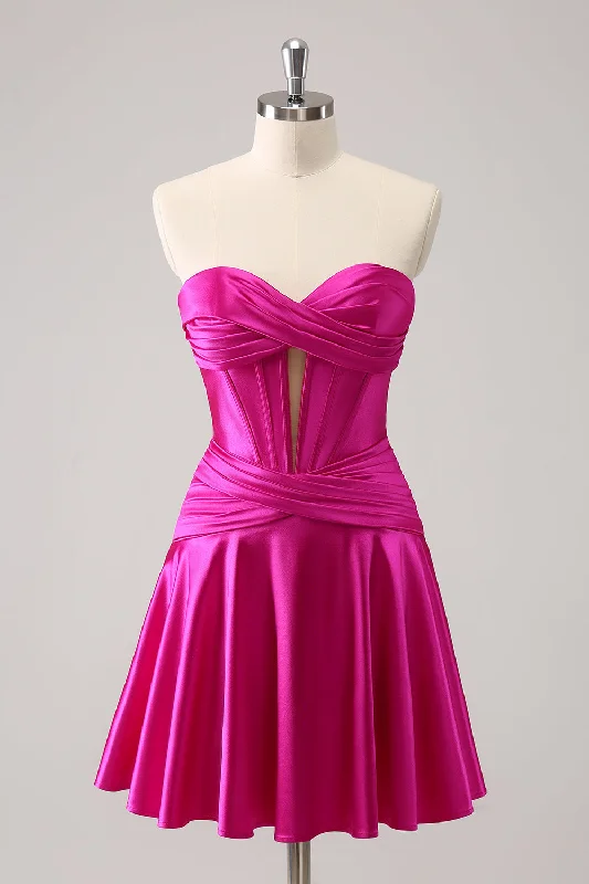 Fuchsia A-Line Sweetheart Corset Short Homecoming Dress