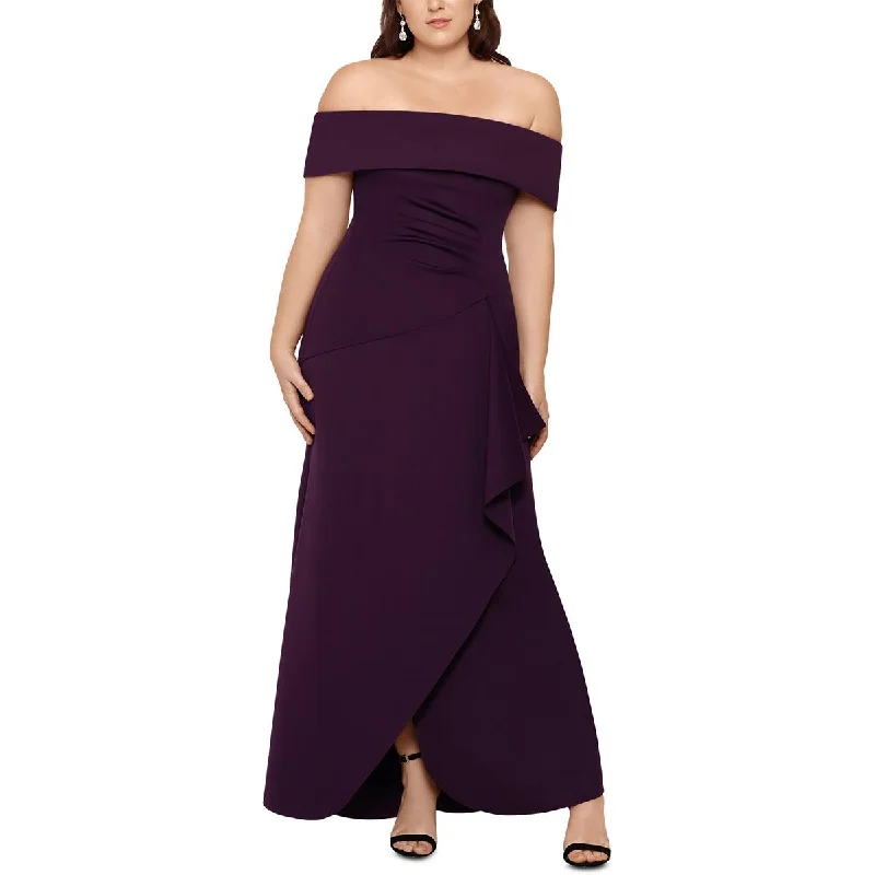 Xscape Womens Plus Off-The-Shoulder Maxi Evening Dress