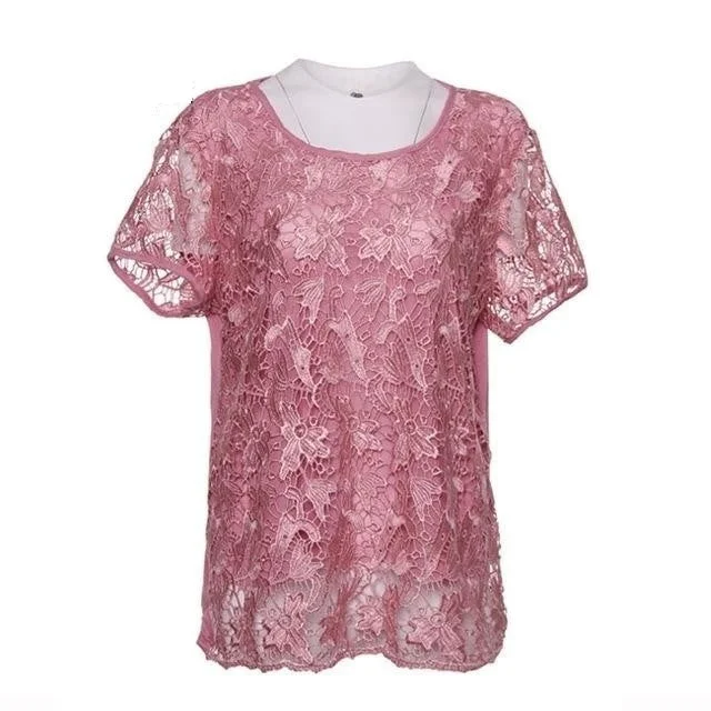 Summer Big Yards Short Sleeve Lace Fashion Plus Fertilizer Tops T-Shirt