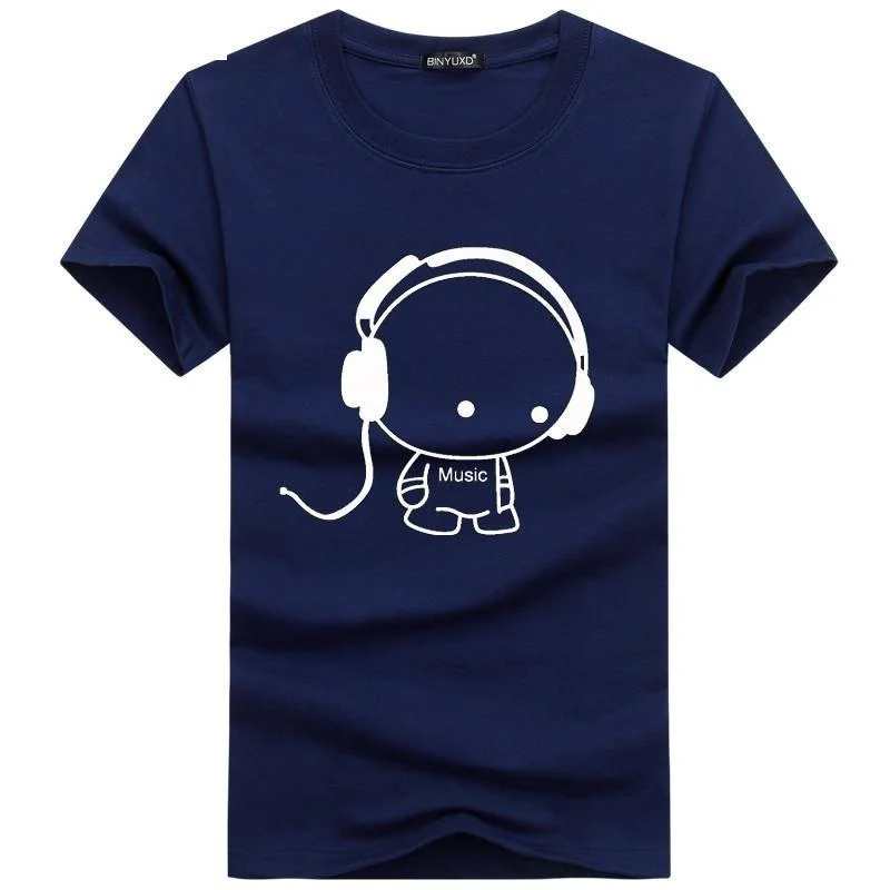 Top Quality Fashion Headset Cartoon Printed Casual T-Shirt for Men