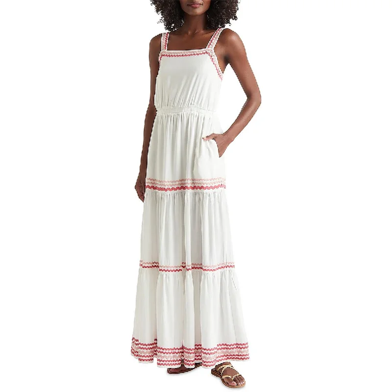 Splendid Womens Riviera Rick Rack Trim Elastic Maxi Dress