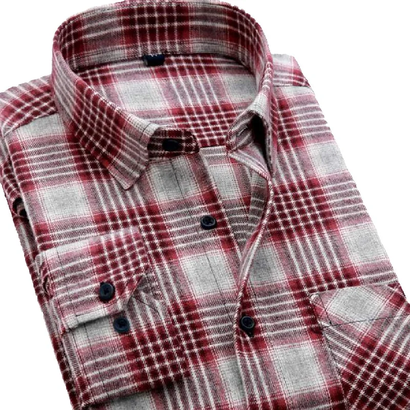 Men's Soft 100% Cotton Flannel Plaid Casual Long Sleeve Slim Shirt