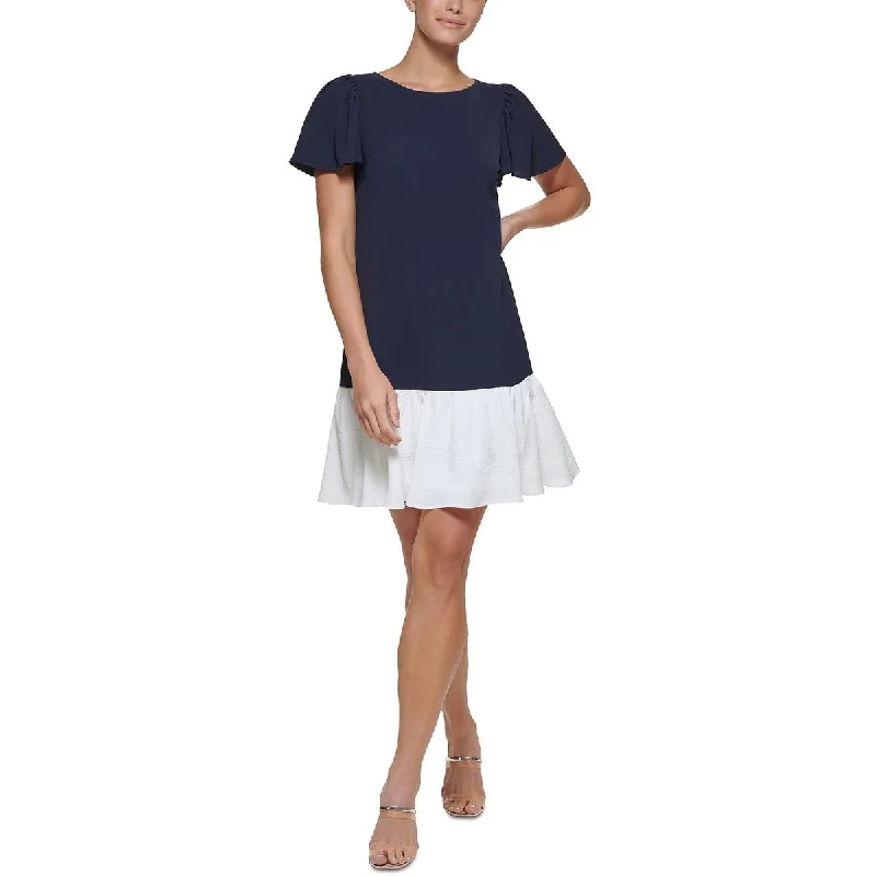 DKNY Womens Trapeze Flutter Sleeves Shift Dress