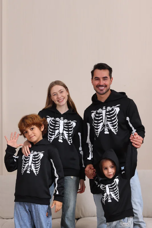 Black Skeleton Hooded Halloween Family Sweatshirts