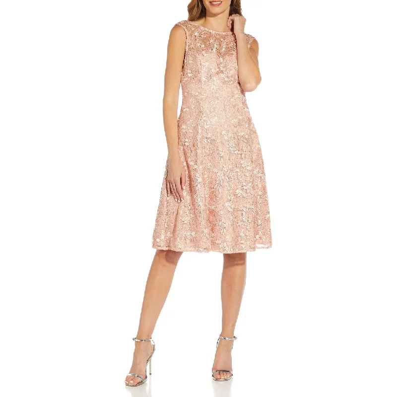 Adrianna Papell Women's Embroidered Knee Length Cap Sleeve Cocktail Dress