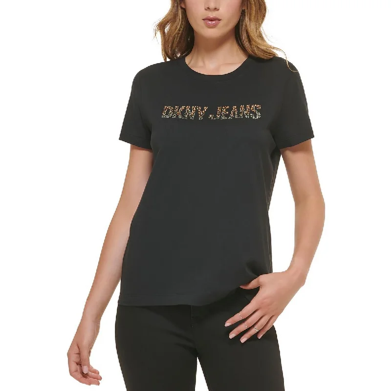 DKNY Jeans Womens Logo Embellished T-Shirt