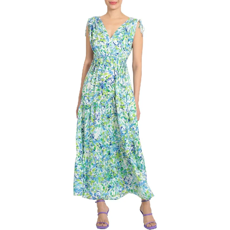 Maggy London Womens Floral Double-V Maxi Dress