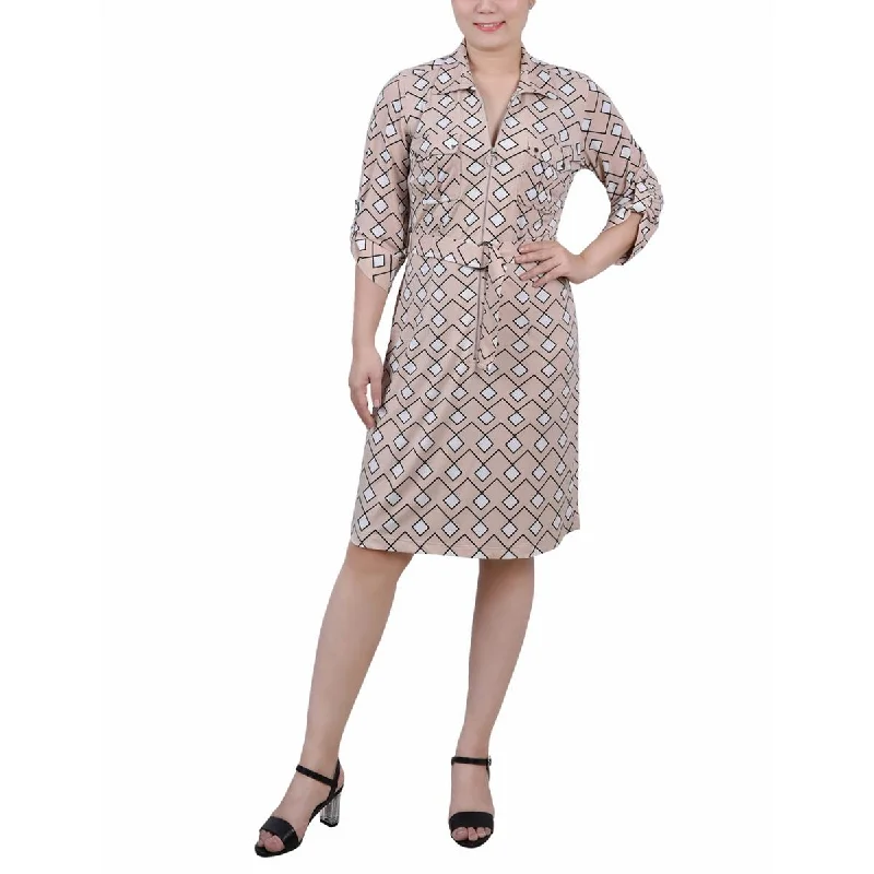 NY Collection Womens Petites Printed Short Shirtdress