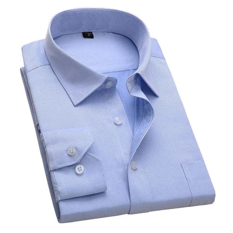 Twill Pure Cotton White Business Formal Shirts for Men with Long Sleeves