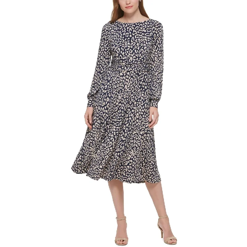 Jessica Howard Womens Leopard Print Ruched Midi Dress