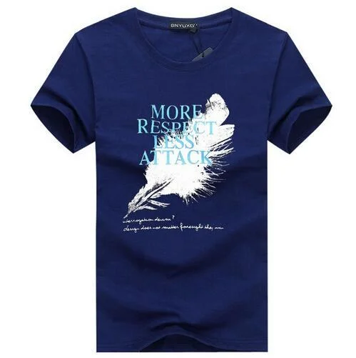 Plus Size Fashion Men's Feather Cotton Short Sleeve T-Shirts for Summer