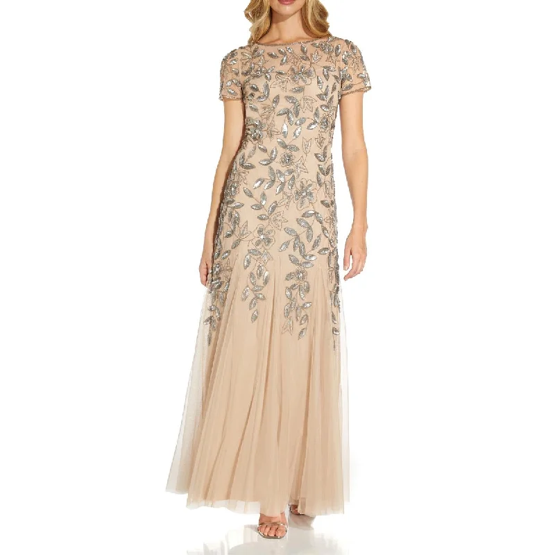 Adrianna Papell Womens Sequined Maxi Evening Dress