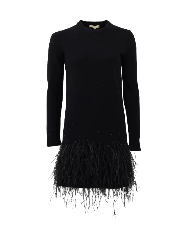 Feather Embroidered Sweater Dress