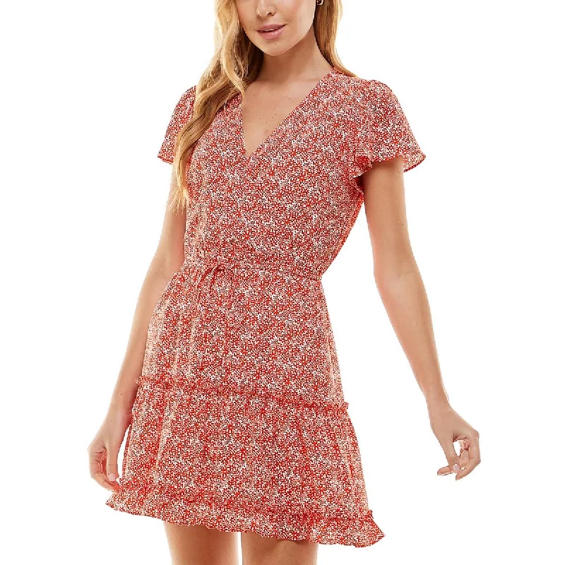 City Studios Womens Juniors Floral MIni Fit & Flare Dress