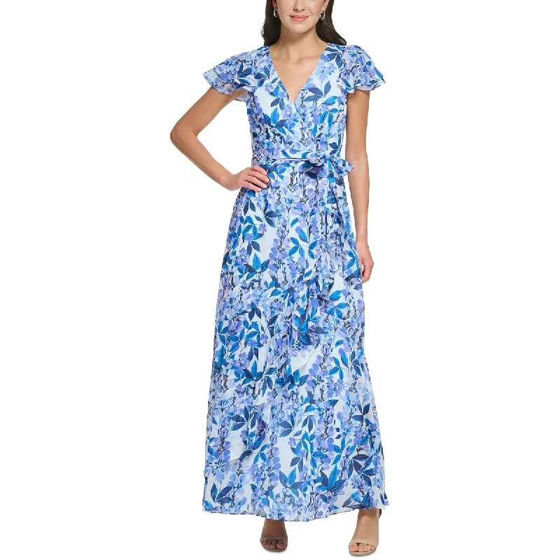 Eliza J Womens Chiffon Floral Maxi Dress