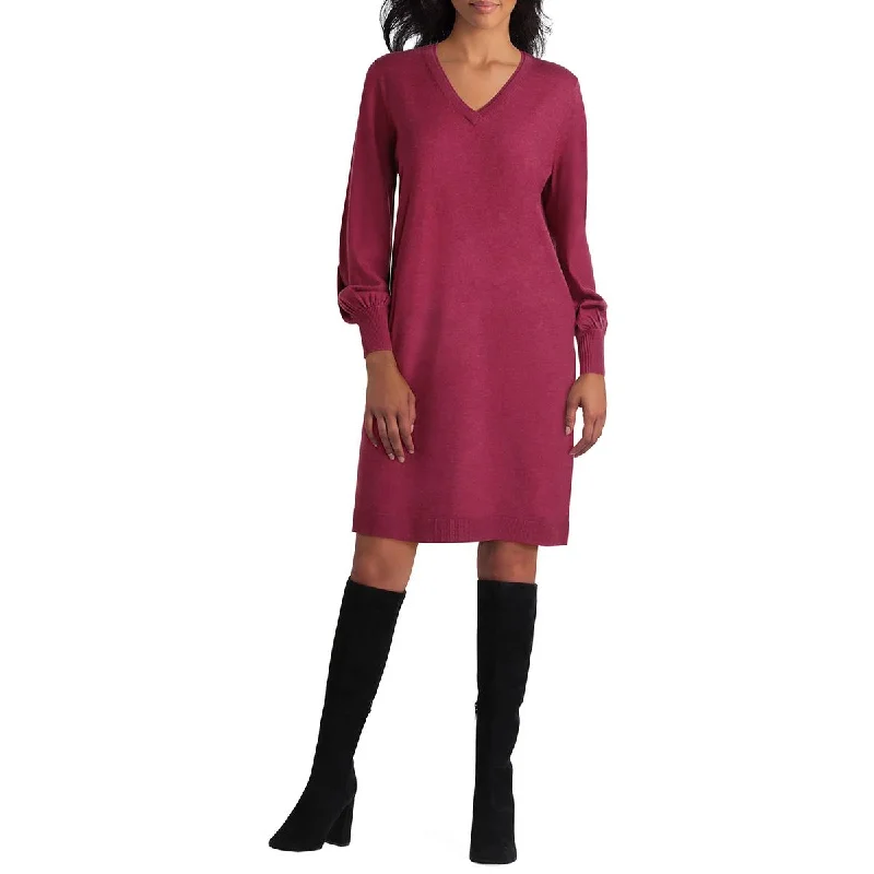 Isaac Mizrahi Womens V-Neck Above Knee Sweaterdress