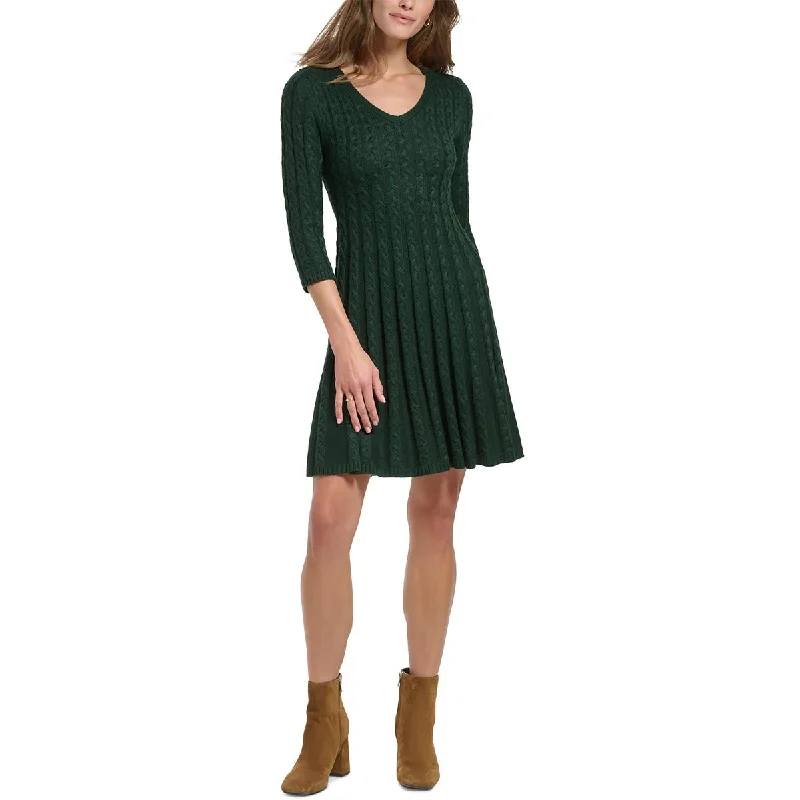 Jessica Howard Womens Petites Cable Knit V-Neck Sweaterdress