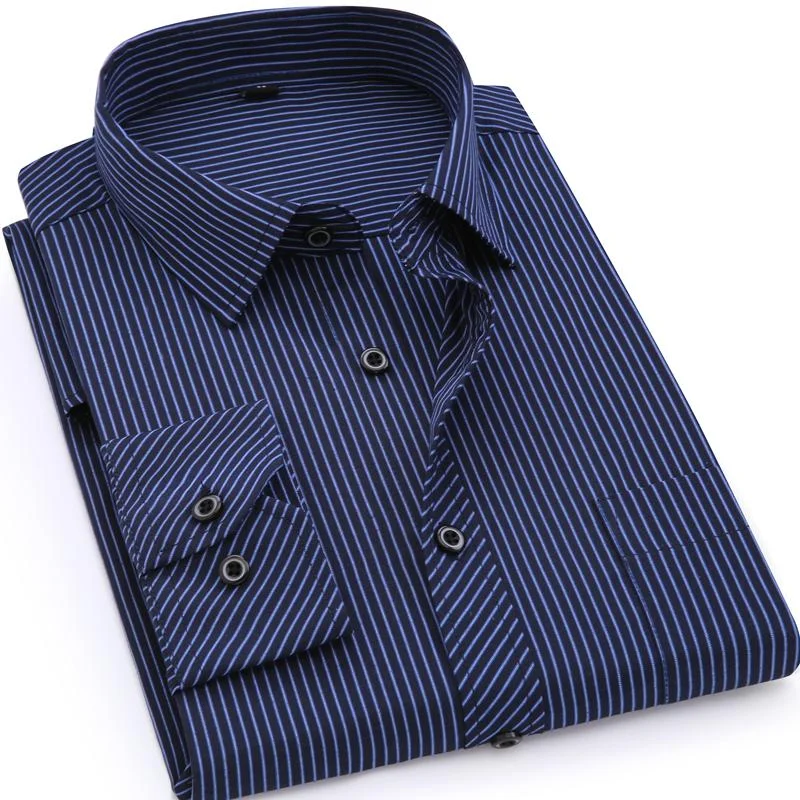 Plus Size Men's Business Casual Long Sleeved Shirt with Classic Stripes