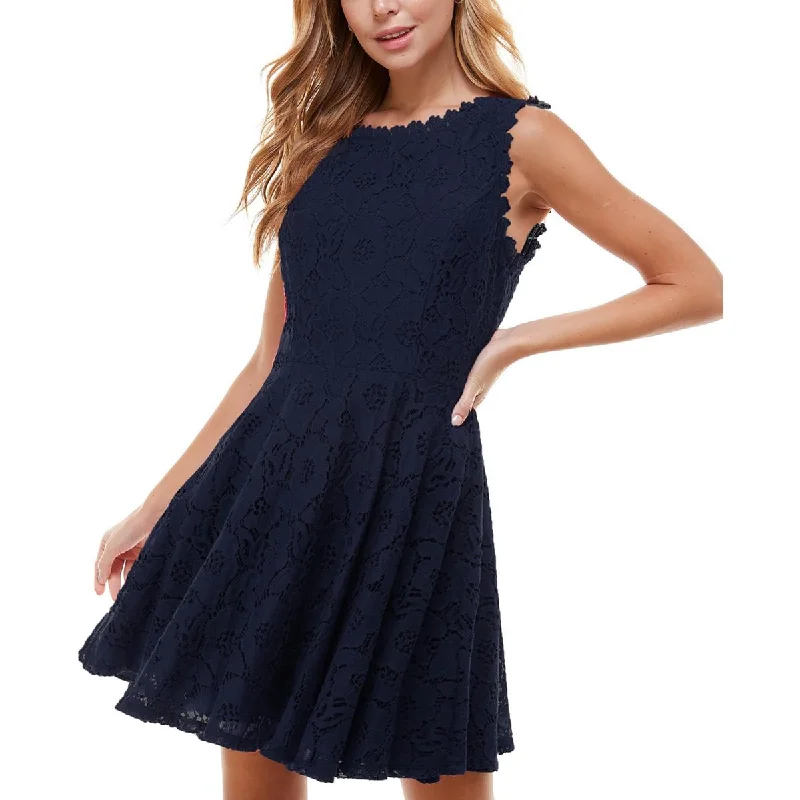 City Studio Womens Juniors Lace Trim Mini Fit & Flare Dress