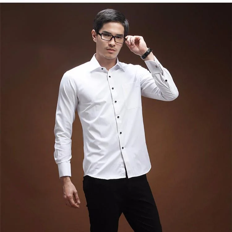 Men's Long Sleeve Casual Slim Fit French Shirts with Cufflinks