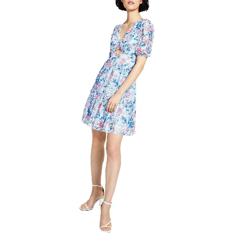 Bar III Womens Floral Print Short Sundress