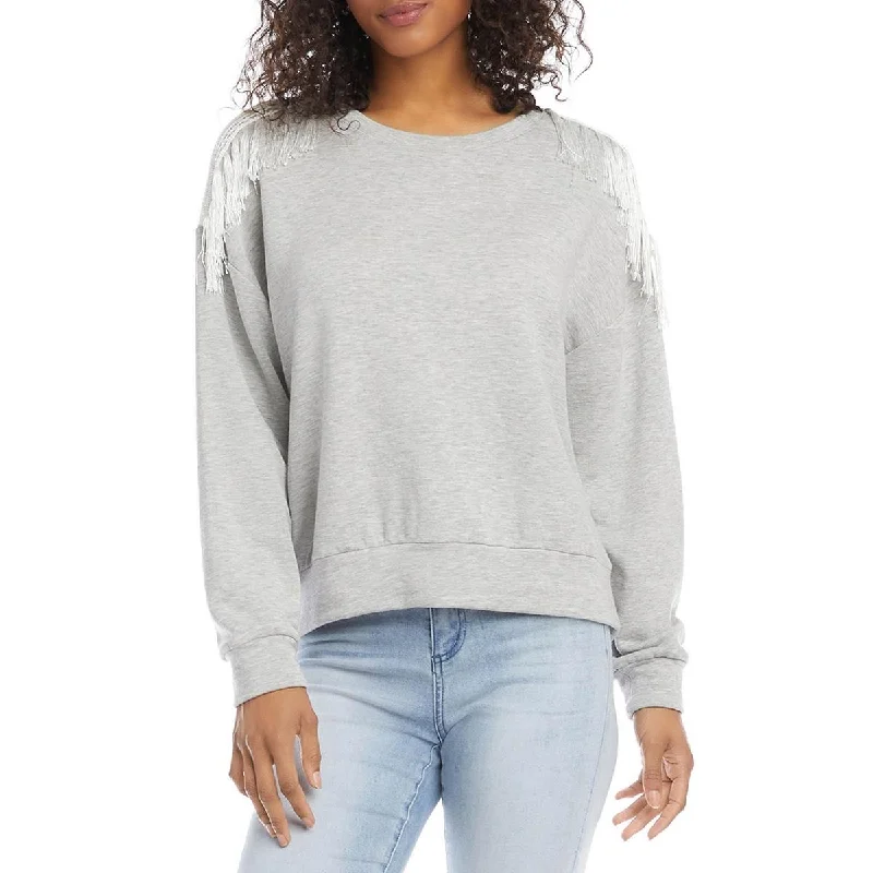 Karen Kane Womens Crewneck Fringe Sweatshirt