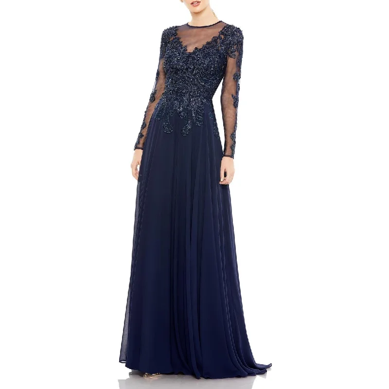 Mac Duggal Womens Embellished Embroidered Evening Dress