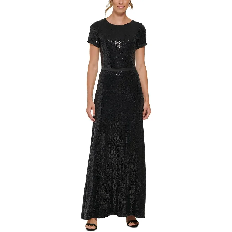 DKNY Womens Metallic Long Evening Dress