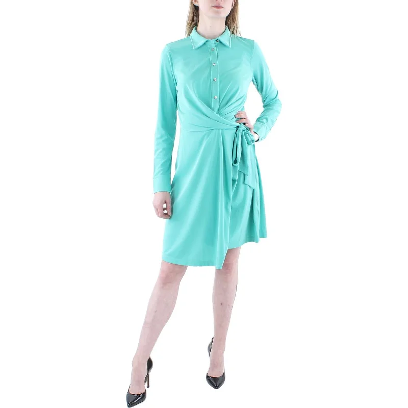 Lauren Ralph Lauren Womens Tie Waist Faux Wrap Shirtdress