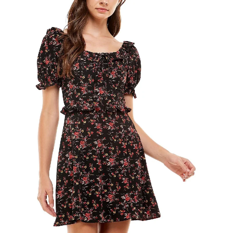 City Studios Womens Juniors Floral Open Back Fit & Flare Dress