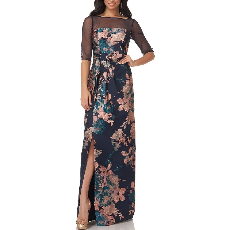 Kay Unger New York Womens Floral Metallic Evening Dress