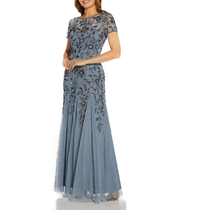 Adrianna Papell Womens Embellished Maxi Evening Dress