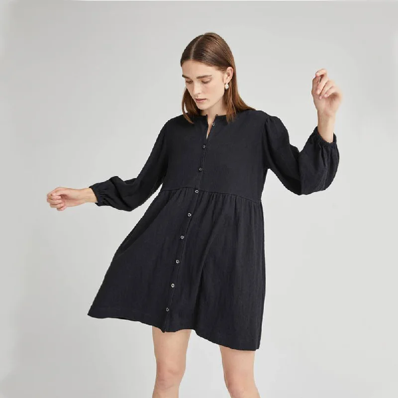 Cloud Button Up Dress (Black)