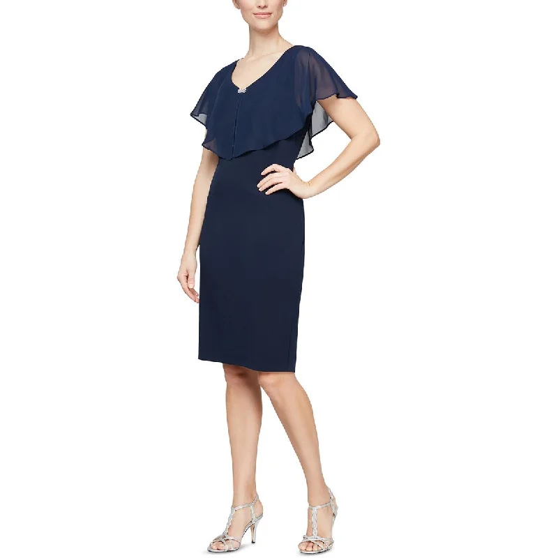 SLNY Womens Flutter Sleeve Knee-Length Sheath Dress