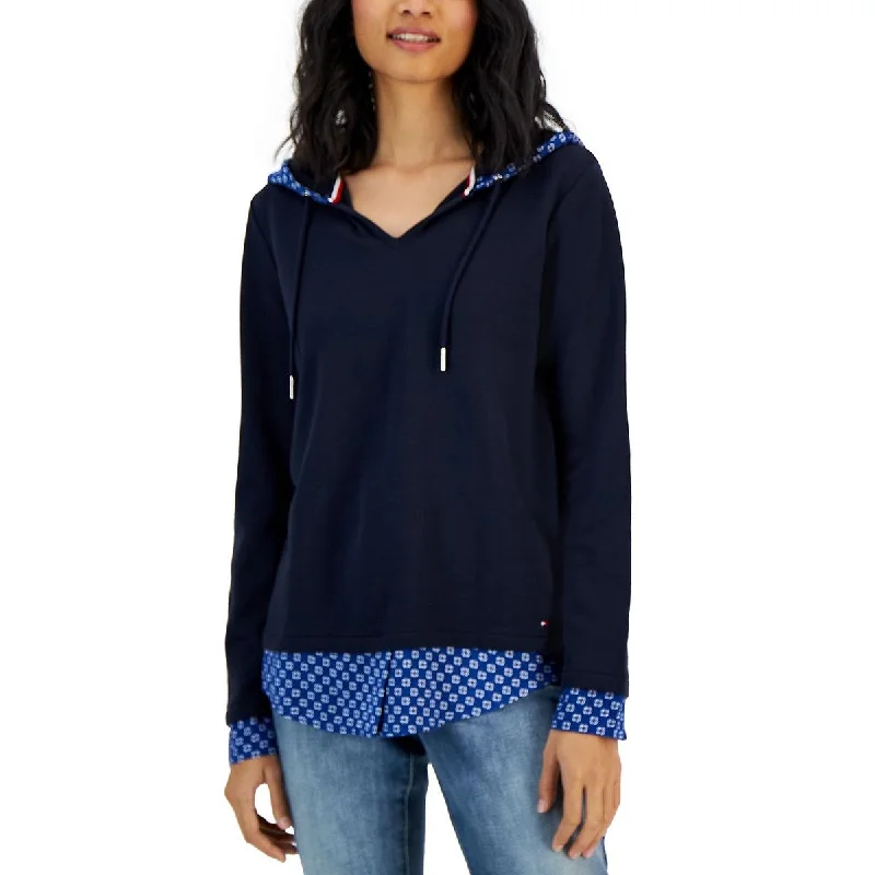 Tommy Hilfiger Womens Mixed Media Hood Sweatshirt