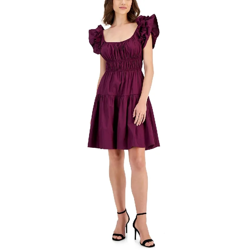 Taylor Womens Ruffled Mini Sheath Dress