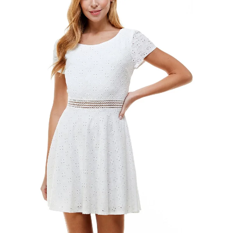 City Studio Womens Juniors Eyelet Short Fit & Flare Dress