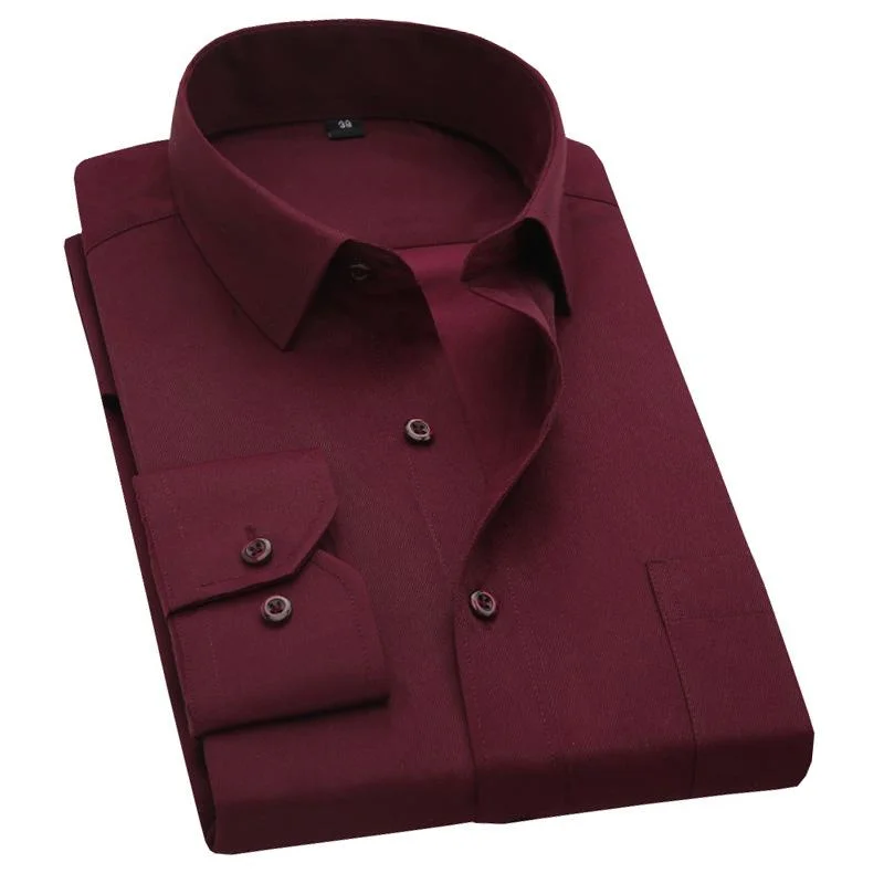 Men's Pure Color Twill Fabric Turn-Down Collar Formal Business Shirt