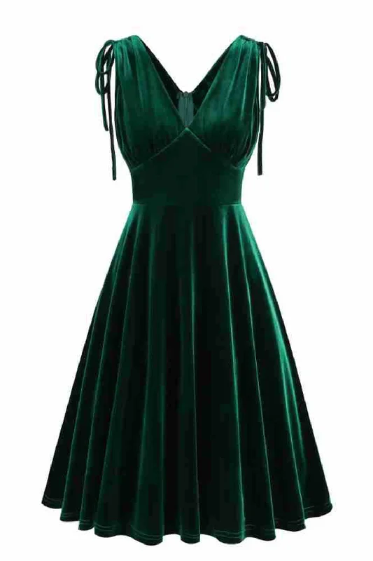 Dark Green A Line V Neck Short Vintage Dress