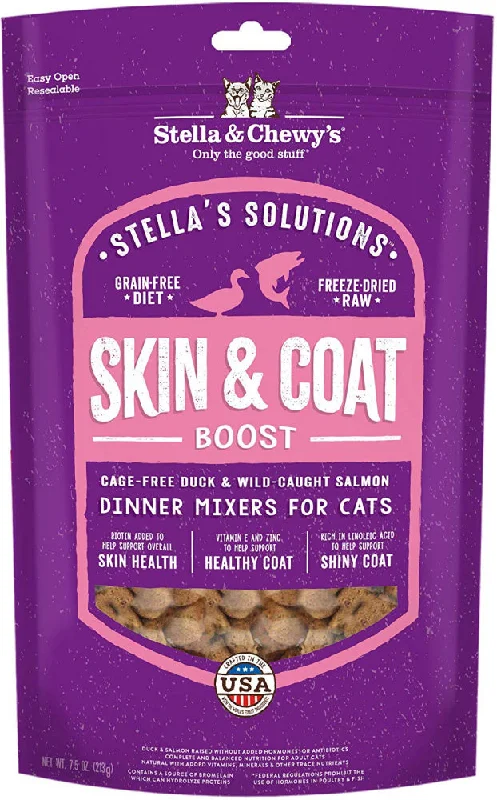 Stella & Chewy's Solutions Skin & Coat Boost Cage Free Duck & Wild Caught Salmon Cat Food Dinner Mixers