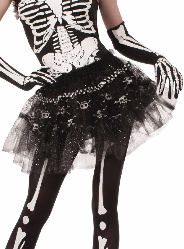 Bone Print Black Glitter Tutu Petticoat Skirt