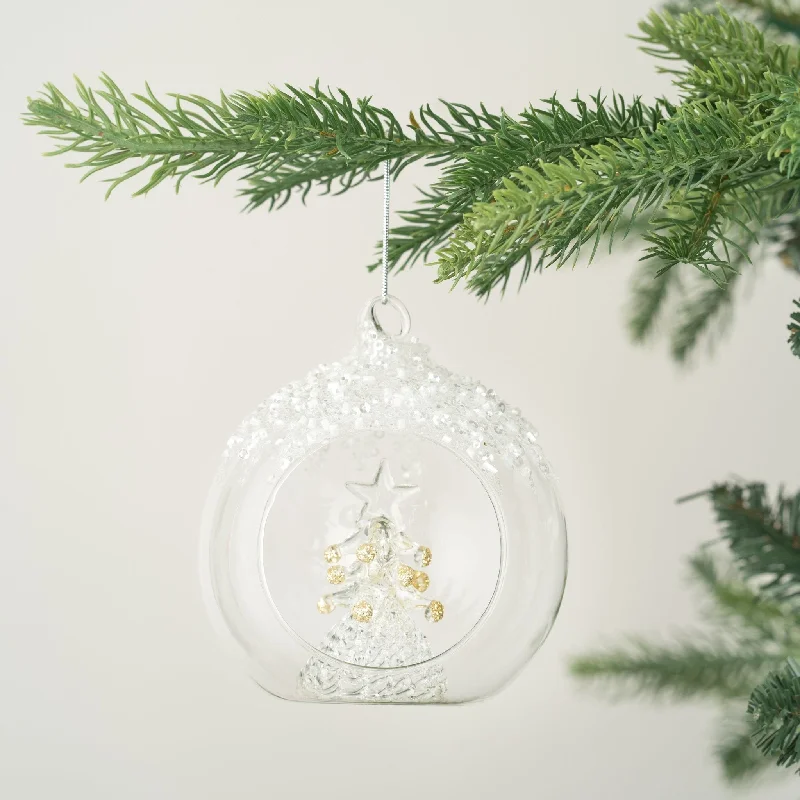 Pearl Coated Crystal Ball Ornament with Tree Inside